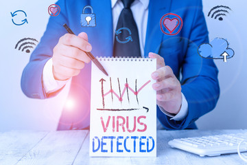 Aufkleber - writing note showing virus detected. business concept for identified a malware that possible can har