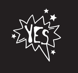 Poster - Hand drawn speech bubble with text on black chalk board  background. Vector pop art object and word. Doodle element for dialog or comic