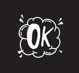 Poster - Hand drawn speech bubble with text on black chalk board  background. Vector pop art object and word. Doodle element for dialog or comic