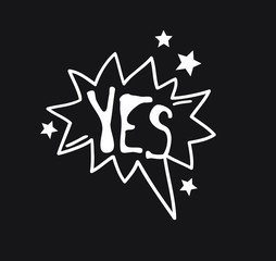 Fototapete - Hand drawn speech bubble with text on black chalk board  background. Vector pop art object and word. Doodle element for dialog or comic