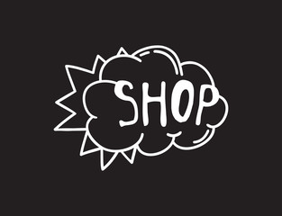 Poster - Hand drawn speech bubble with text on black chalk board  background. Vector pop art object and word. Doodle element for dialog or comic