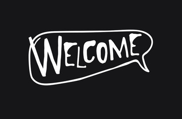 Fototapete - Hand drawn speech bubble with text on black chalk board  background. Vector pop art object and word. Doodle element for dialog or comic