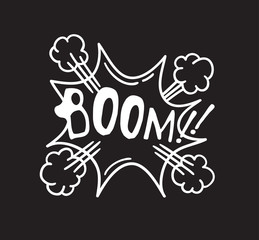 Poster - Hand drawn speech bubble with text on black chalk board  background. Vector pop art object and word. Doodle element for dialog or comic