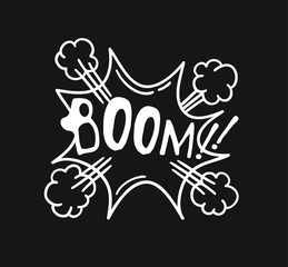 Fototapete - Hand drawn speech bubble with text on black chalk board  background. Vector pop art object and word. Doodle element for dialog or comic