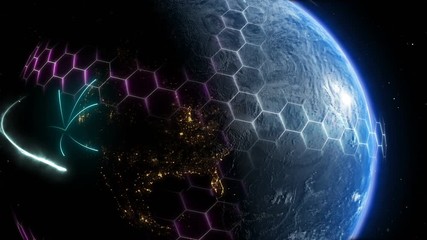 Poster - planet earth, with holographic elements of communication media, maps and textures provided nasa