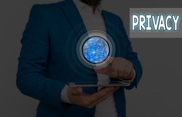 Poster - Writing note showing Privacy. Business concept for Right to keep demonstratingal matters and information as a secret Elements of this image furnished by NASA
