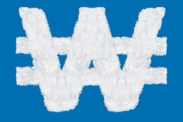 Wall Mural - South Korean won currency sign element made of clouds on blue background over sky
