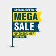 © hafid - Simple Flat Mega Sale Sign Shape Banner on White Background Design, Discount Banner Template Vector for advertising, social media, web banner