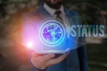 Poster - Conceptual hand writing showing Status. Concept meaning situation at a particular time during a process Professional position Elements of this image furnished by NASA