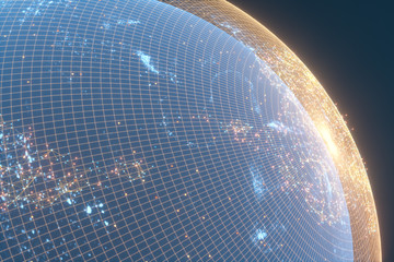 Poster - Earth and data,planets and galaxies,3d rendering.