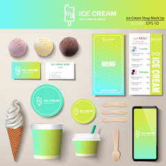 Vector ice cream corporate identity template design set. 