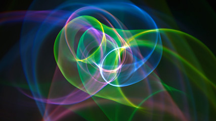 Poster - abstract image neon swirling light rays multicolored on a dark background, 3d rendering