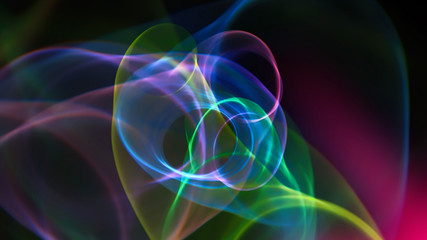 Poster - abstract image neon swirling light rays multicolored on a dark background, 3d rendering