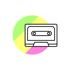Poster - Cassette technology music sound icon. Simple line, outline vector in color circle of retro 90s style icons for ui and ux, website or mobile application