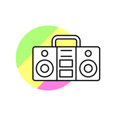 Poster - Music boom box icon. Simple line, outline vector in color circle of retro 90s style icons for ui and ux, website or mobile application