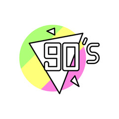 Poster - Decade the 90s icon. Simple line, outline vector in color circle of retro 90s style icons for ui and ux, website or mobile application