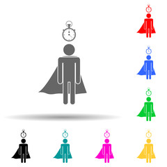 Poster - super hero with a stopwatch multi color style icon. Simple glyph, flat vector of hr and heat hunting icons for ui and ux, website or mobile application