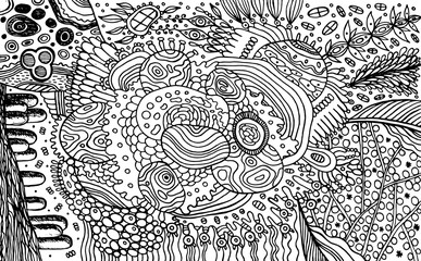 Wall Mural - Abstract pattern. Organic elements - coloring page for adults. Doodle floral ornament. Art for relaxation. Line drawing. Vector artwork