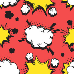 Poster - Hand drawn seamless pattern with speech bubbles for text. Vector pop art background and words. Doodle element for dialog or comic