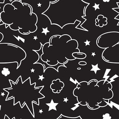 Poster - Hand drawn seamless pattern with speech bubbles for text. Vector pop art background and words. Doodle element for dialog or comic