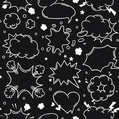 Fototapete - Hand drawn seamless pattern with speech bubbles for text. Vector pop art background and words. Doodle element for dialog or comic