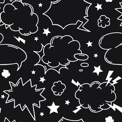 Fototapete - Hand drawn seamless pattern with speech bubbles for text. Vector pop art background and words. Doodle element for dialog or comic