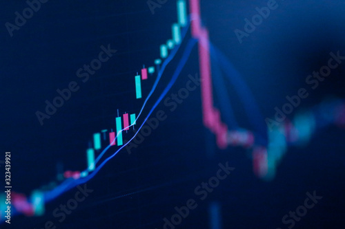 Cuadros en Lienzo Stock exchange market chart, Stock market data on LED display