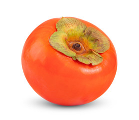 ripe persimmons with leaf on white background. full depth of field