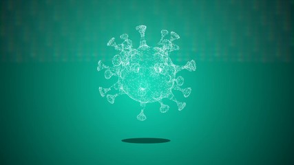 Seamless animation of virus attacking your computer floating over green background with matrix going down.
