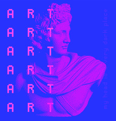 Poster - Pixel art ilustration with gypsum or marble sculpture, Apollo Belvedere bust. Vaporwave and retrowave style collage, postmodern aesthetics of 80's.
