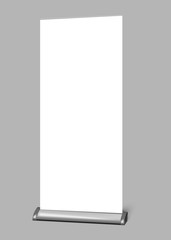 Wall Mural - White blank roll-up banner stand, vector mock-up. Vertical roller exhibition display. Template for design