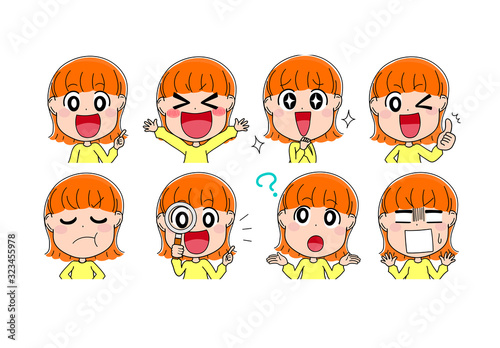 イラスト素材 女性 アイコン 表情 ポーズ かわいい キャラクター Stock Vector Adobe Stock