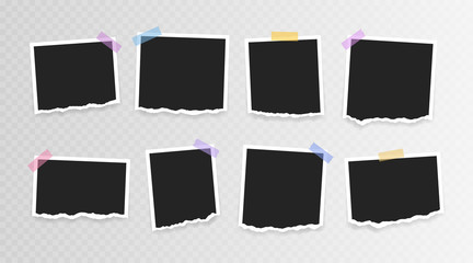 Wall Mural - vector photo frame mockup design. super set photo frame with torn paper on sticky tape isolated on t