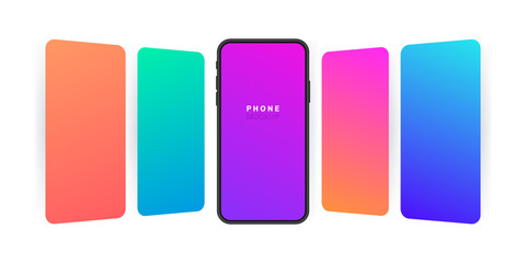 Smartphone with blank screen on carousel style. Template for infographics or presentation UI design interface. Vector illustration