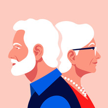 The Old Lovers. Elderly Couple. Love And Dating. Family Relationship. Vector Flat Illustration