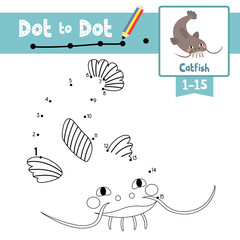 Wall Mural - Dot to dot educational game and Coloring book Funny Catfish animal cartoon character vector illustration