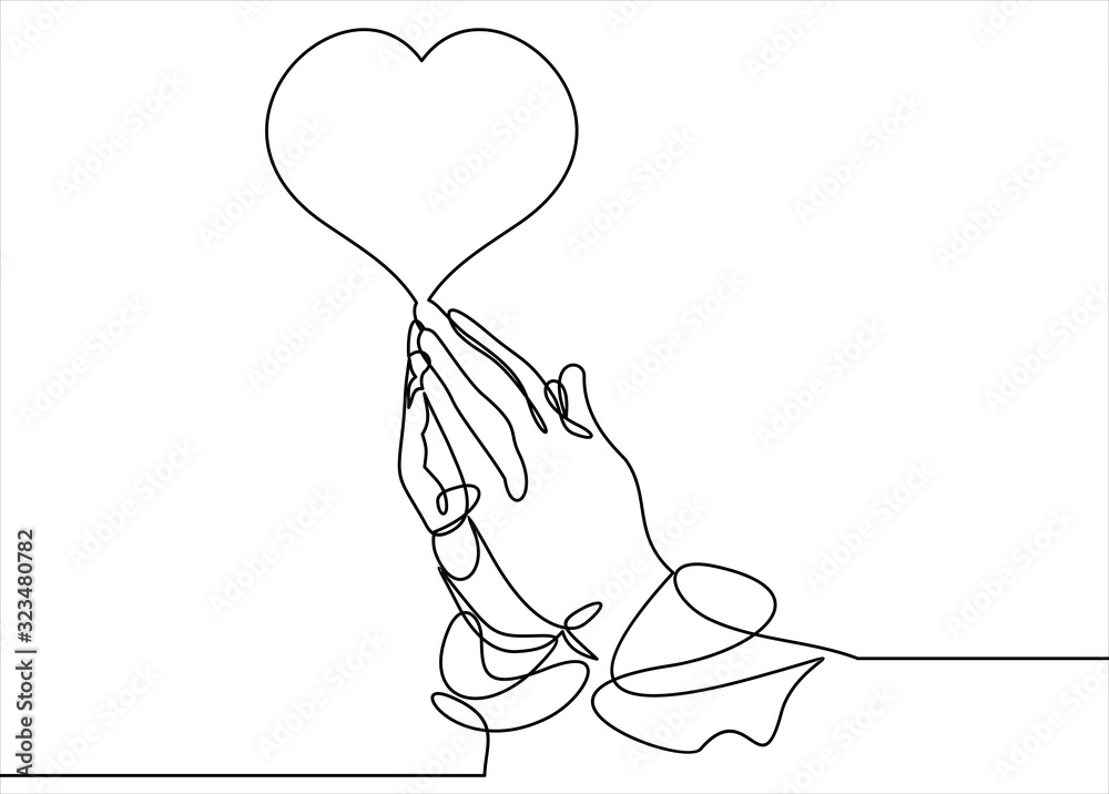 One continuous line drawing of hand holding heart.vector illustration ...