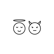 laughing, smiling angel, demon line icon on white background