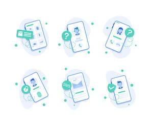 Poster - smartphone call center icon,Call Center Operator Icons,Flat design the smartphone with incoming call on screen