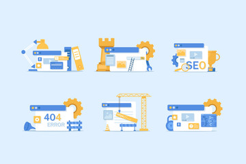 Fototapete - System update,Web design and development. Site under construction,Seo optimization modern flat design