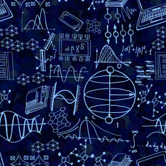 Wall Mural - science illustration with decorative formulas and graphs. hand drawn.