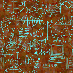 Wall Mural - abstract science or educational illustration with sketch elements featuring decorative formulas and 