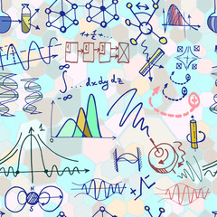 Wall Mural - abstract science or education illustration with decorative formulas and graphs. hand drawn.