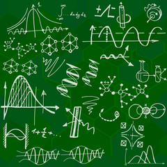 Wall Mural - abstract science or education colorful illustration with decorative formulas and graphs. hand drawn.
