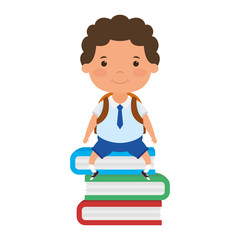 Sticker - cute little student boy seated in books character