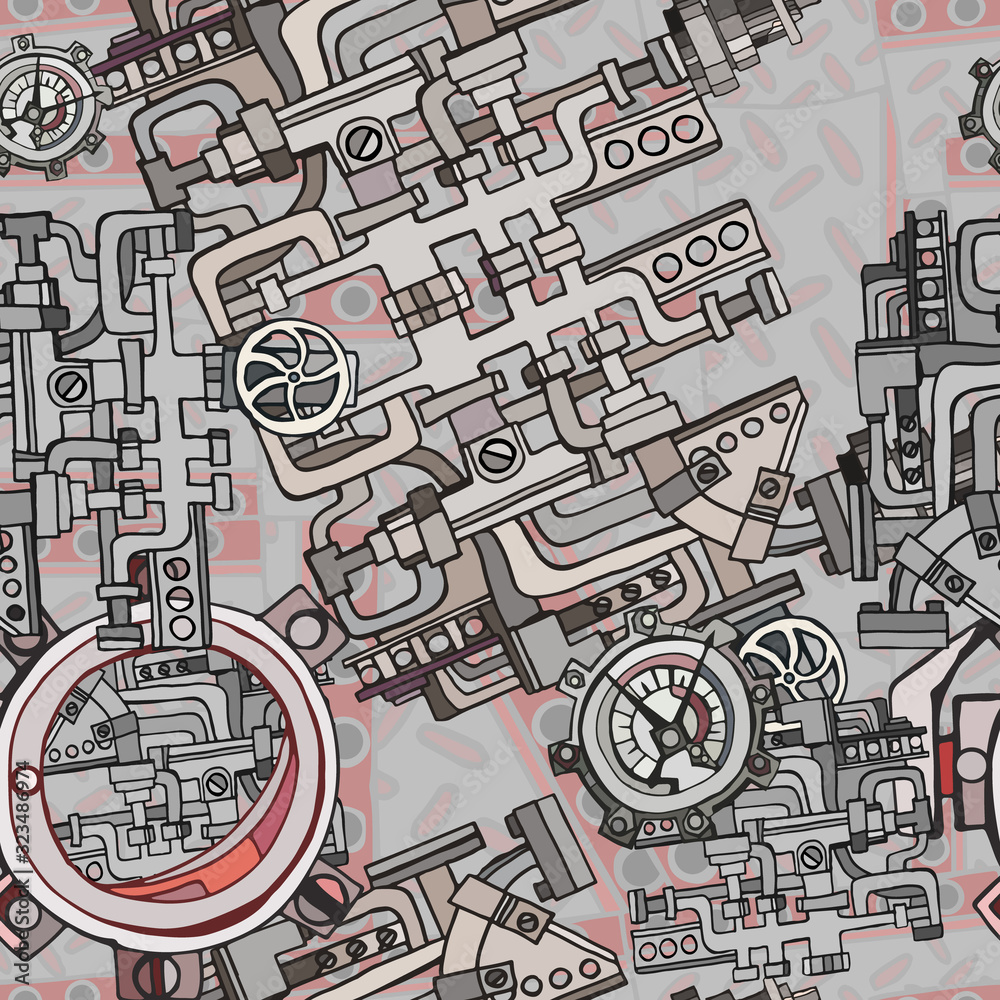 Abstract industrial factory illustration with fictional pipes and ...