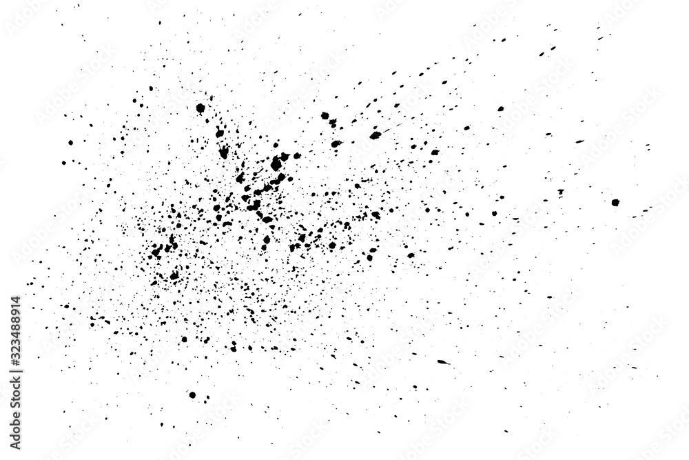 Black paint splatter isolated on white background. Water splash silhouette vector texture overlay. - obrazy, fototapety, plakaty 
