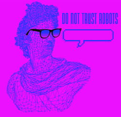 Poster - Pixel art ilustration with marble sculpture, Apollo Belvedere bust in sunglasses. Vaporwave and retrowave style collage, postmodern aesthetics of 80's.