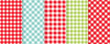 Plaid Seamless Pattern. Vector. Checkered Texture. Picnic Napkin. Tartan Background. Set Gingham Pixel, Buffalo Textile Prints. Geometric Red White Cloth. Abstract Illustration. Simple Trendy Design.