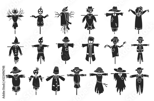 Fotografía Garden scarecrow vector black set icon